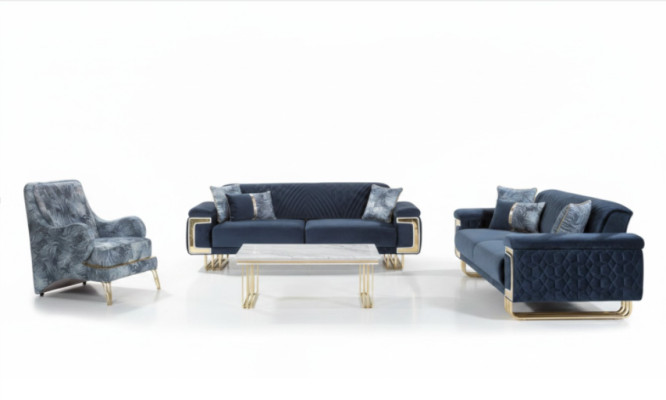 Conjunto de muebles modernos de acero inoxidable, sofá, mesa de centro, sillón, muebles tapizados, juego de 4 piezas.