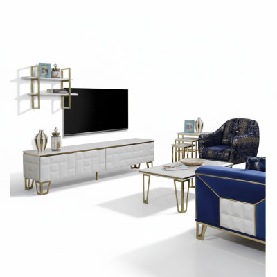 Elegante conjunto de pared de sala de estar, estante de acero inoxidable diseñado, gabinete de TV moderno