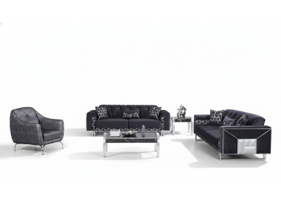Sala de estar en gris y negro, set de sofás de diseñador con mesa auxiliar, 5 piezas.