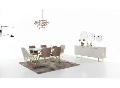 Muebles de comedor exclusivos de diseñador de acero inoxidable, juego de mesa y sillas.