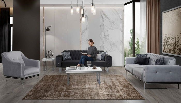 Negro-gris Chesterfield conjunto de sofá Sofás modernos mesa auxiliar