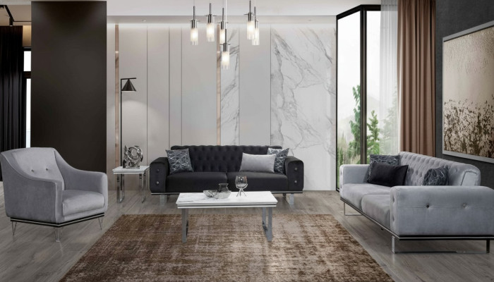 Negro-gris Chesterfield conjunto de sofá Sofás modernos mesa auxiliar
