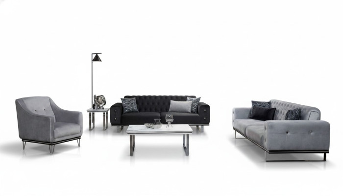 Negro-gris Chesterfield conjunto de sofá Sofás modernos mesa auxiliar