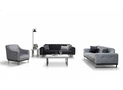 Negro-gris Chesterfield conjunto de sofá Sofás modernos mesa auxiliar