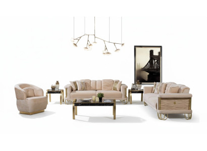 Sala de estar Conjunto de sofás en beige Sofá de tres plazas Sillón de diseñador Grupo