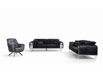 Conjunto de sala de estar en gris y negro de 3 piezas con sofá de 3 plazas y sillón.