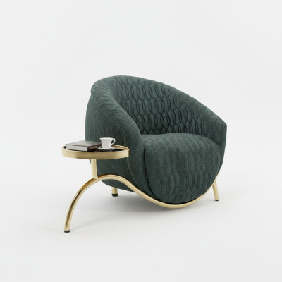 Sillón tapizado verde, sillón de diseño de salón, mueble lujoso de una plaza.