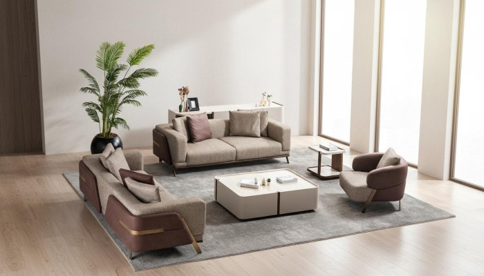 Conjunto de sofás de lujo Sofá Conjunto de sofás Sofás de 4 3 1 plazas Tela Moderno Mesa auxiliar