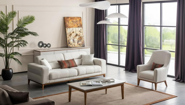 Conjunto de sofás para sala de estar, sofá de tres plazas, sillón, set de sofá de lujo 3+1 plazas blanco.
