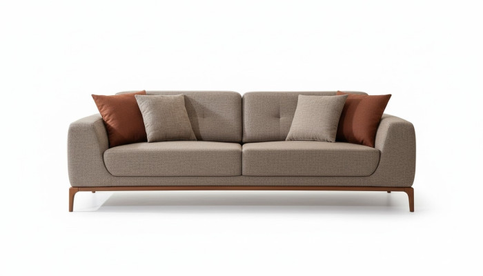 Sofá de 3 plazas tapizado en gris de tela diseño moderno de asiento de tela - Sofá