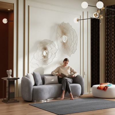 Sofá de 4 plazas tapizado en gris textil diseño de tela moderno sofás