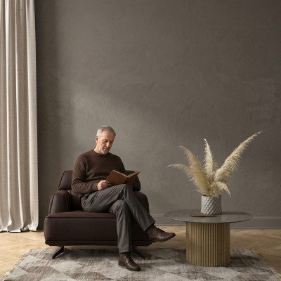 Sillón de diseñador marrón mueble tapizado lounge de una plaza muebles de salón.