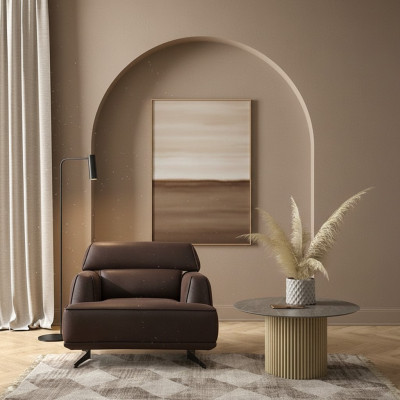 Sillón de diseñador marrón mueble tapizado lounge de una plaza muebles de salón.