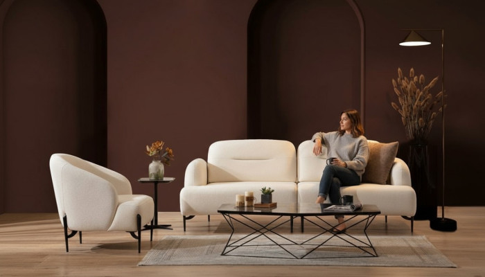 Conjunto de diseño para sala de estar blanco, 3 plazas Sofá acolchado, 2 piezas, nuevo