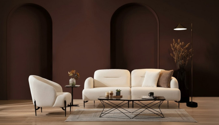 Conjunto de diseño para sala de estar blanco, 3 plazas Sofá acolchado, 2 piezas, nuevo