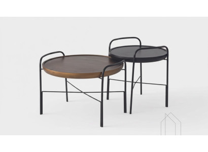 Mesa de centro redonda de lujo para sala de estar, juego de muebles de diseño de 2 piezas con 2 mesas de madera.