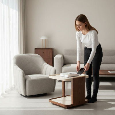 Moderno mesita de noche marrón diseñador sala de estar madera cuadrado nuevo