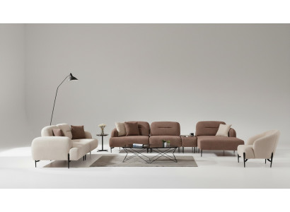 Moderno conjunto de sofás marrón y blanco de 3 plazas, sillón de tela en forma de L, sofá de esquina.