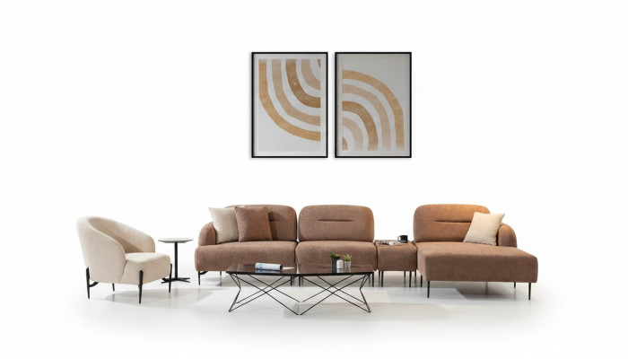 Conjunto de sofá de esquina de sala de estar marrón-beige, sofá seccional, sillón de 2 piezas.