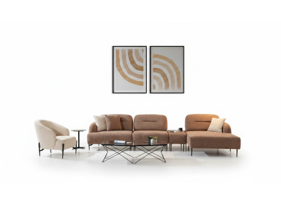 Conjunto de sofá de esquina de sala de estar marrón-beige, sofá seccional, sillón de 2 piezas.