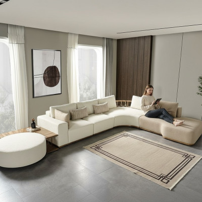 Sofá de esquina blanco Muebles de salón modernos Sofá de tela de diseñador de 2 piezas