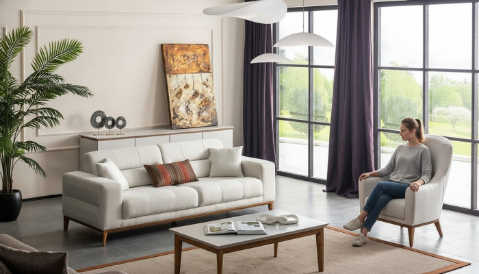Conjunto de tejidos exclusivo para salón blanco, sofá de 3 plazas y sillón de lujo de 2 piezas