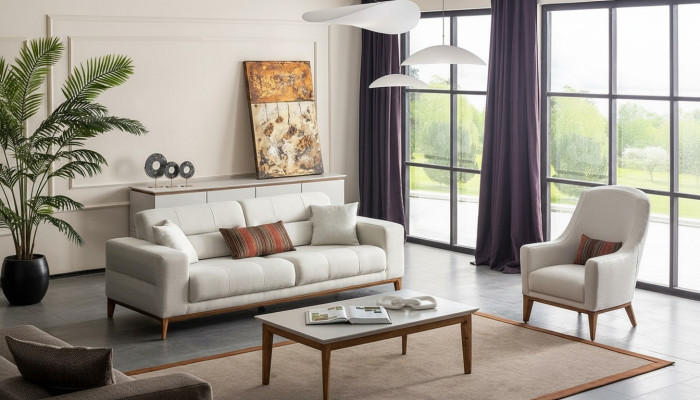 Conjunto de tejidos exclusivo para salón blanco, sofá de 3 plazas y sillón de lujo de 2 piezas