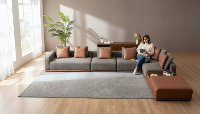 Sofá de esquina de diseño en gris para la sala de estar