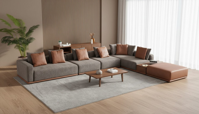 Sofá de esquina de diseño en gris para la sala de estar