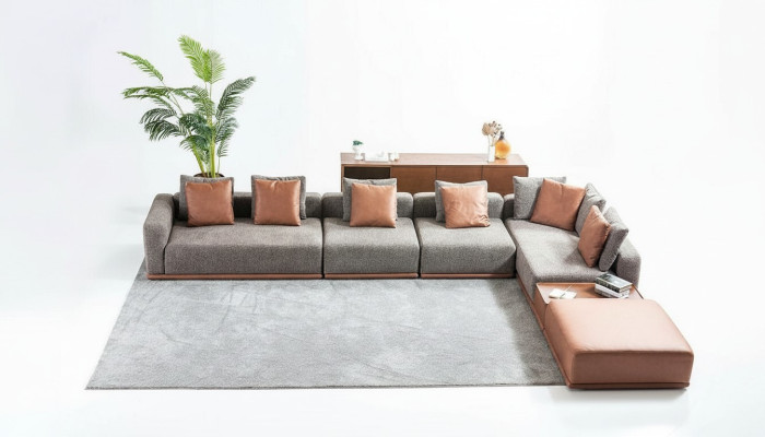Sofá de esquina de diseño en gris para la sala de estar