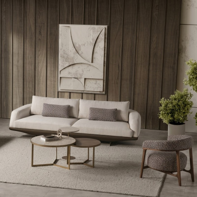 Conjunto de asientos para sala de estar Sofá gris en forma de L Reposapiés marrón Muebles de lujo