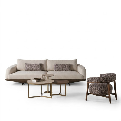 Conjunto de asientos para sala de estar Sofá gris en forma de L Reposapiés marrón Muebles de lujo