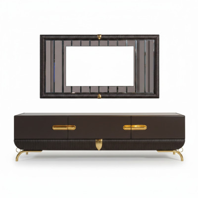 Marrón armario de TV para sala de estar. Marco de TV de diseñador de madera de lujo.