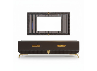 Marrón armario de TV para sala de estar. Marco de TV de diseñador de madera de lujo.