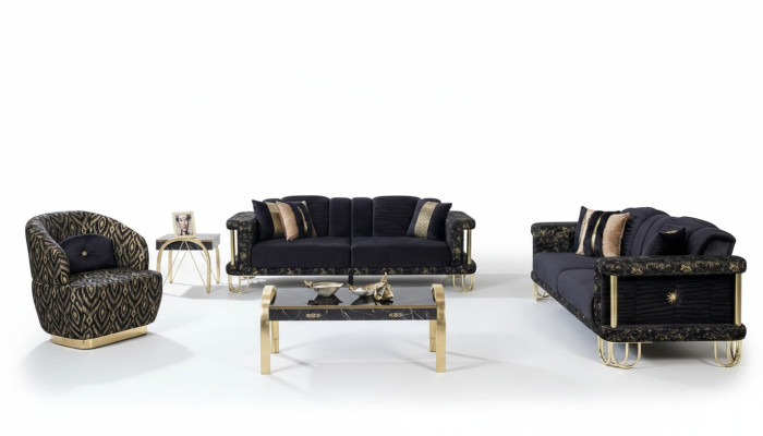 Sofá negro juego de 2 sofás tapizados de tres plazas Silla tapizada Asientos modernos Muebles