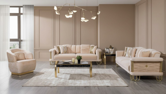 Moderno conjunto de sofás beige 3+3+1 asientos, silla tapizada de diseñador, muebles.