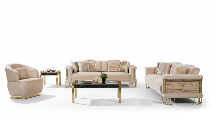 Moderno conjunto de sofás beige 3+3+1 asientos, silla tapizada de diseñador, muebles.