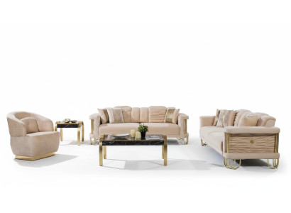 Moderno conjunto de sofás beige 3+3+1 asientos, silla tapizada de diseñador, muebles.