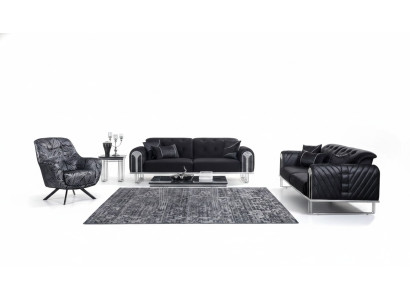 Juego de sofás 2x3 plazas en negro para la sala de estar con sillones tapizados de diseñador.