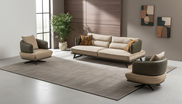 Conjunto de sala de estar moderno con sofá de diseñador, conjunto de tapicería, sofá de 3 plazas, 2 sillones.