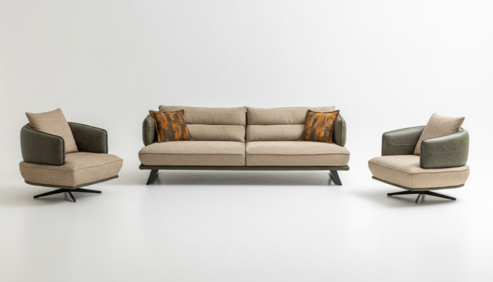 Conjunto de sala de estar moderno con sofá de diseñador, conjunto de tapicería, sofá de 3 plazas, 2 sillones.