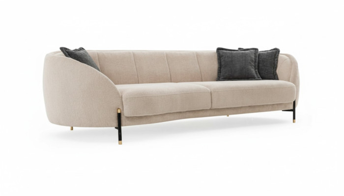 Sofá tapizado de tela en beige, diseño de 4 plazas, muebles de diseño de sofá nuevos.