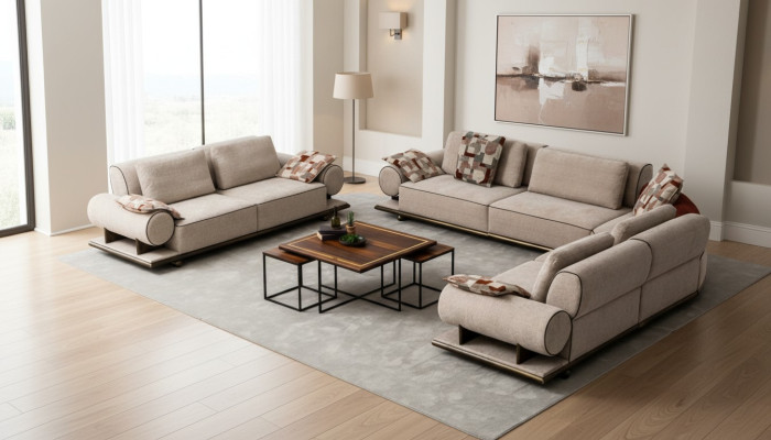 Sofá de tela Sofá de esquina de diseño moderno Forma de L Beige Nuevo
