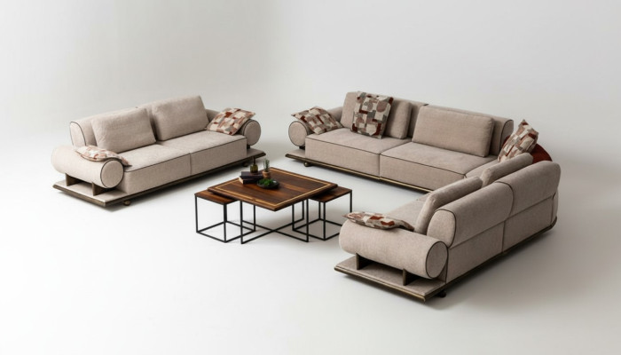 Sofá de tela Sofá de esquina de diseño moderno Forma de L Beige Nuevo