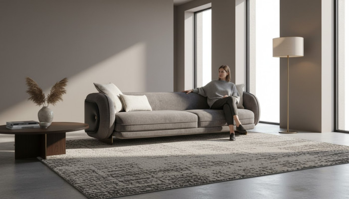 Sala de estar Gris Sofá Textil de 4 Plazas Muebles de Lujo Diseño de Asiento Sofá Salón