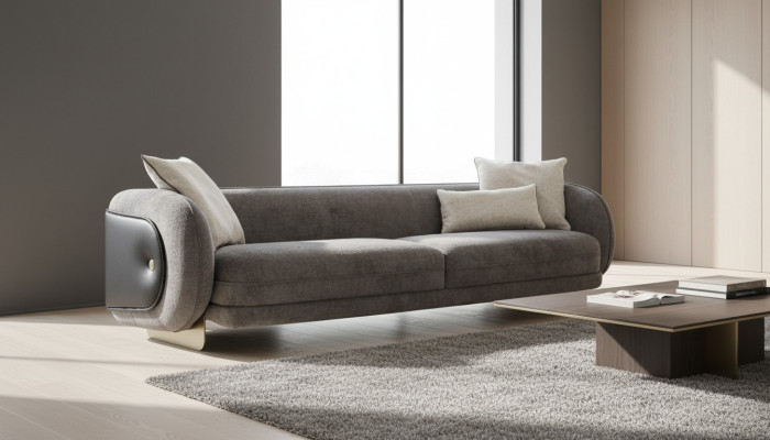 Sala de estar Gris Sofá Textil de 4 Plazas Muebles de Lujo Diseño de Asiento Sofá Salón