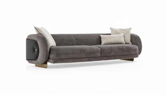 Sala de estar Gris Sofá Textil de 4 Plazas Muebles de Lujo Diseño de Asiento Sofá Salón