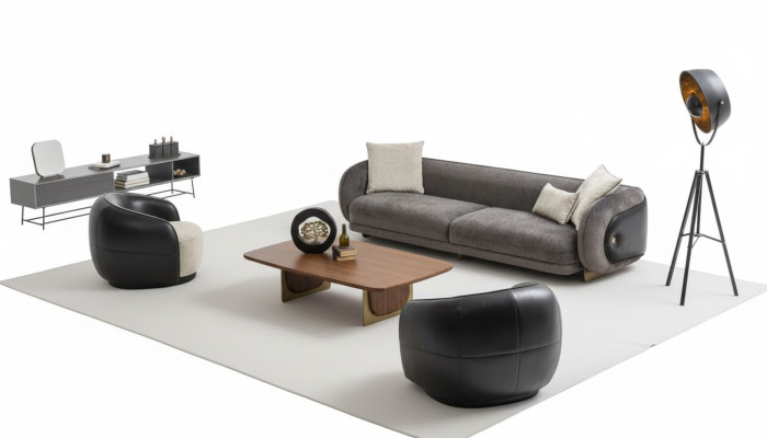 Juego de sofá moderno gris, set de 3 sofás de 3 plazas, 2 sillones, set de sala de estar.