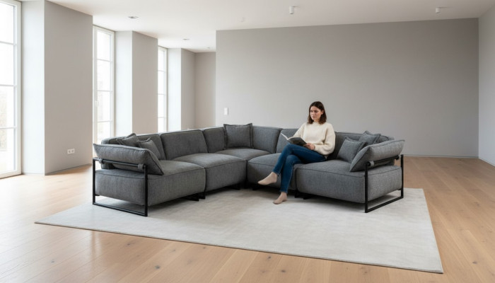Sofá de tela Sofá de esquina Diseño moderno Seccional en forma de L Gris