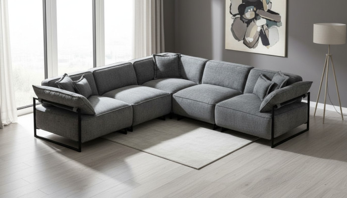 Sofá de tela Sofá de esquina Diseño moderno Seccional en forma de L Gris